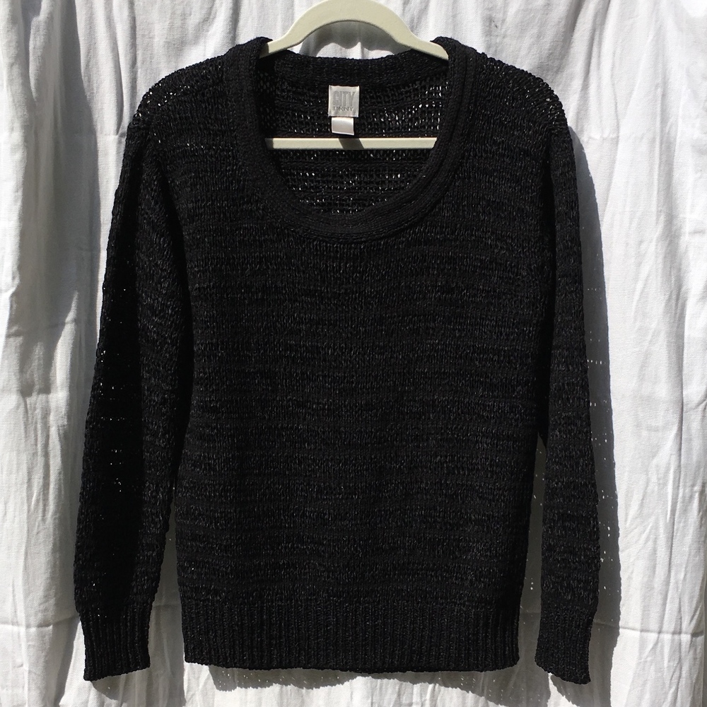 City DKNY Inky Black Ribbon Scoop Neck Sweater M
